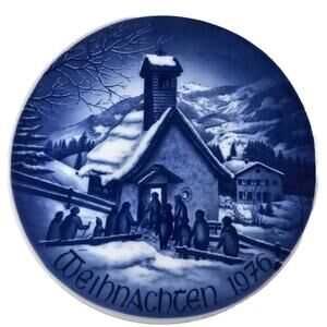 1976 BAREUTHER Christmas Wall Plate "Chapel In Mountains" Bavaria Germany Vtg